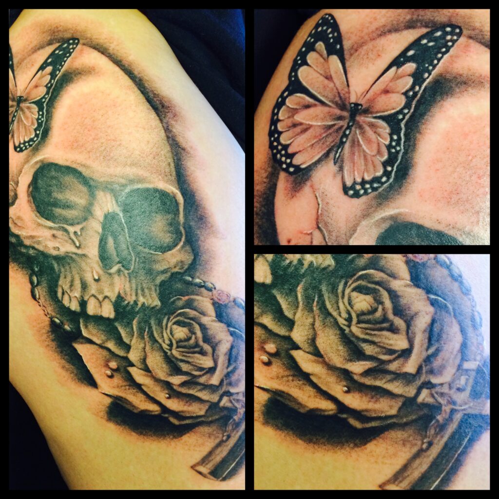 butterfly and skull tattoo